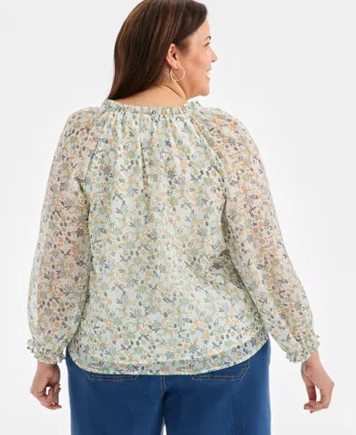 Style & Co Plus Size Printed Ruffled Top, Macy's Exclusive In Neutral