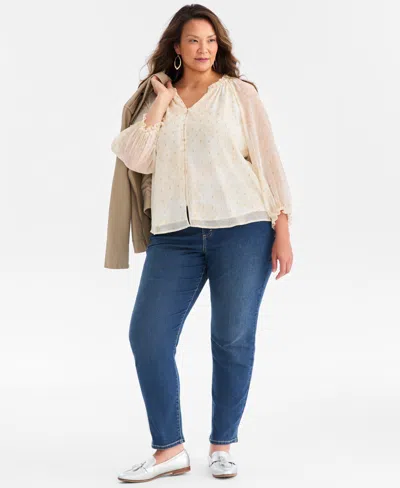 Style & Co Plus Size Printed Shine Ruffled Top, Macy's Exclusive In Neutral