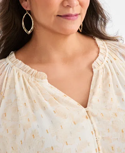 Style & Co Plus Size Printed Shine Ruffled Top, Macy's Exclusive In Neutral