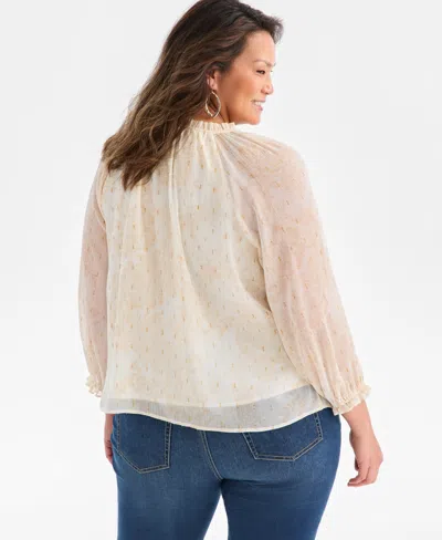 Style & Co Plus Size Printed Shine Ruffled Top, Macy's Exclusive In Neutral