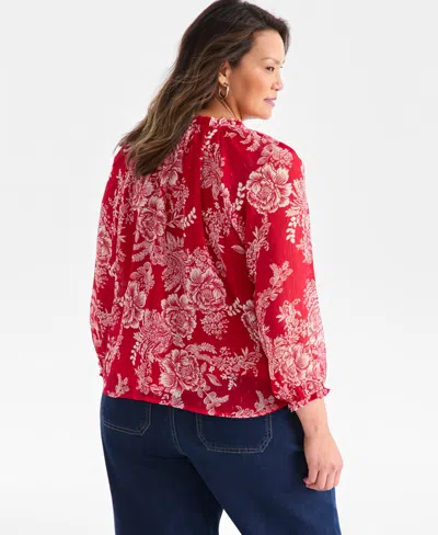 Style & Co Plus Size Printed Shine Ruffled Top, Macy's Exclusive In Blue
