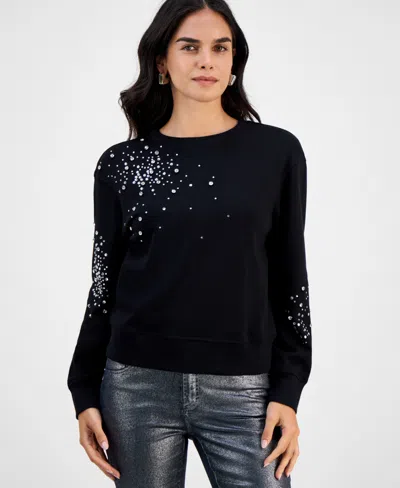 Inc International Concepts Petite Embellished Sweatshirt, Macy's Exclusive In Black