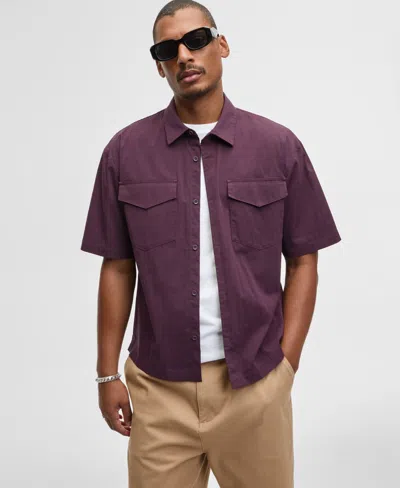 Mode Of One Men's Relaxed-fit Patch Pocket Short-sleeve Shirt, Macy's Exclusive In Purple