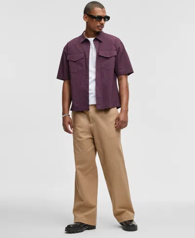 Mode Of One Men's Relaxed-fit Patch Pocket Short-sleeve Shirt, Macy's Exclusive In Purple