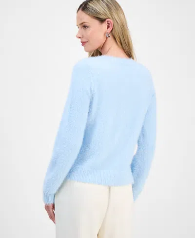 Inc International Concepts Petite Rhinestone-button Cardigan, Macy's Exclusive In Blue