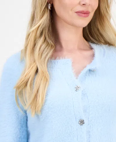 Inc International Concepts Petite Rhinestone-button Cardigan, Macy's Exclusive In Blue