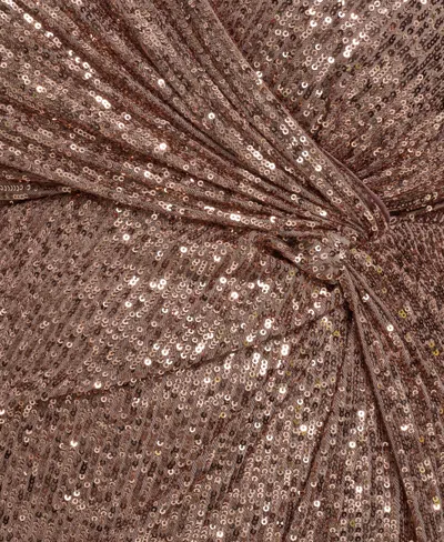 Jessica Howard Plus Size Sequin Twist-front Long Sleeve Gown In Brown
