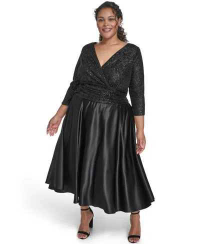 Jessica Howard Plus Size 3/4-sleeve V-neck Dress In Black