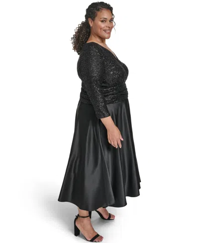 Jessica Howard Plus Size 3/4-sleeve V-neck Dress In Black
