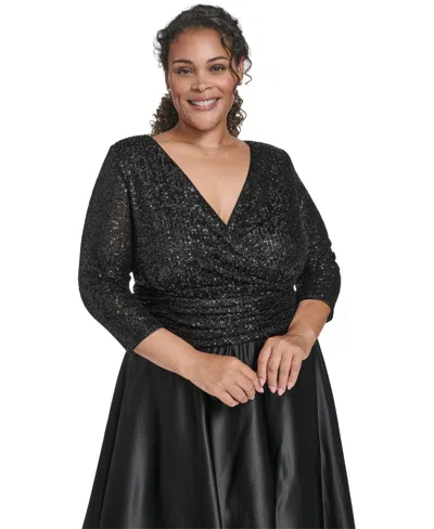 Jessica Howard Plus Size 3/4-sleeve V-neck Dress In Black
