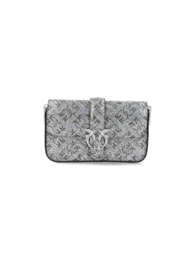 Pinko 'love One Slouchy Baby' Bag With Rhinestone In Silver