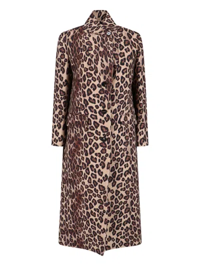 Alberto Biani Long Leopard Print Jacket With Notched Lapel In Animal Print