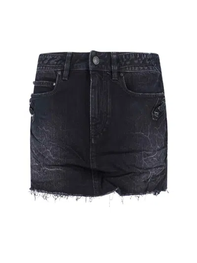 Balenciaga Washed Black City Mini Denim Skirt In Black