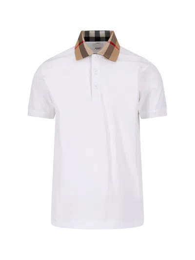Burberry Check-collar White Polo Shirt With Three-button Placket
