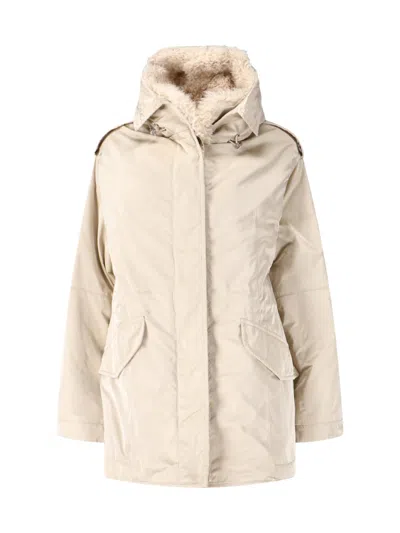 Ermanno Scervino Short Creamy Beige Shearling-lined Jacket With Epaulets In Neutral
