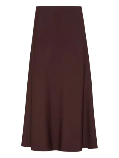 Brunello Cucinelli Women Bordeaux Midi Skirt With High Waist And Flared Hem In Wool Blend Woman In Brown