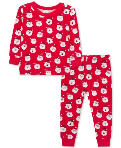 Little Me Baby Santa-print Pajama Top & Pants, 2 Piece Set In Red