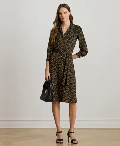 Ralph Lauren Womens Chain Print Crepe Shirtdress 0p 18 In Multi