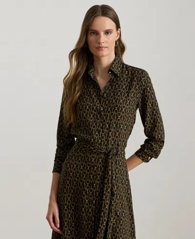 Ralph Lauren Womens Chain Print Crepe Shirtdress 0p 18 In Multi