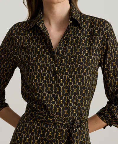 Ralph Lauren Womens Chain Print Crepe Shirtdress 0p 18 In Multi