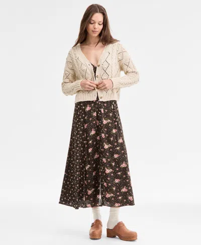 Lucky Brand Women's Cropped Cable Cardigan Sweater In Brown