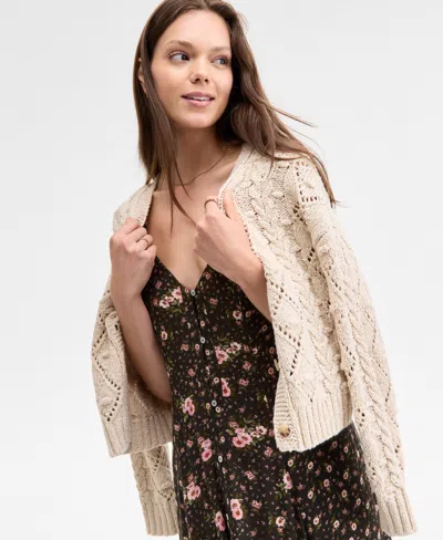 Lucky Brand Women's Cropped Cable Cardigan Sweater In Brown