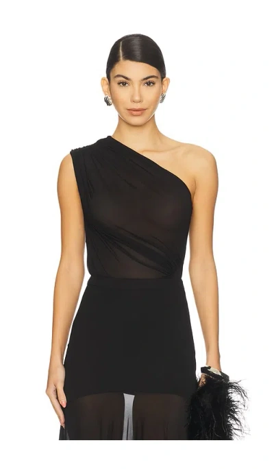 Atlein Asymmetric Draped Bodysuit In Black