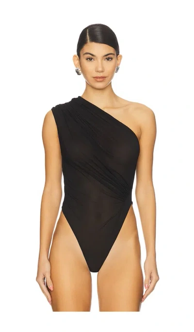 Atlein Asymmetric Draped Bodysuit In Black