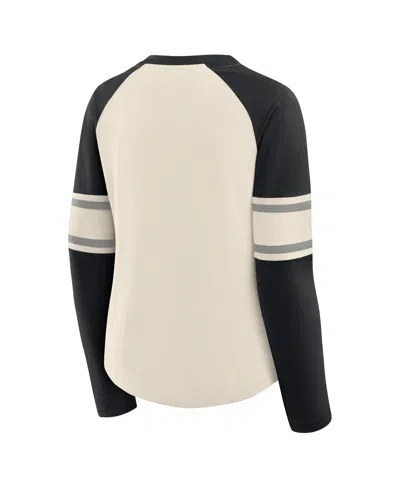 Fanatics Women's Cream/black Las Vegas Raiders Hometown Gridiron Hero Raglan Lace-up V-neck Long Sleeve T-shi In Neutral