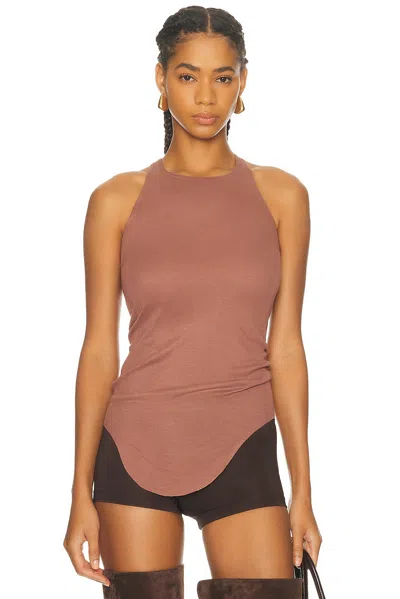 Rick Owens Sleeveless Racerback Top Curved Hem In Burgundy