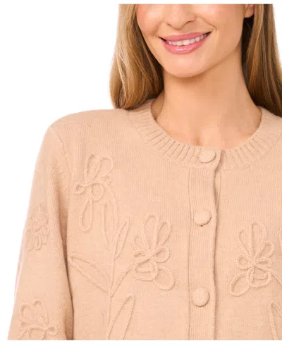 Cece Women's Flower Embroidery Long Sleeves Cardigan Sweater In Brown