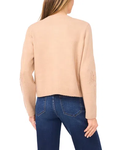 Cece Women's Flower Embroidery Long Sleeves Cardigan Sweater In Brown