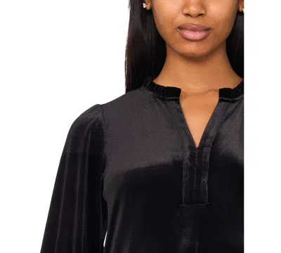 Msk Women's Split-neck Blouson-sleeve Tiered Velvet Shift Dress In Black