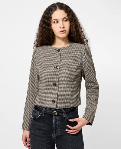 French Connection Houndstooth Cropped Jacket In Gray
