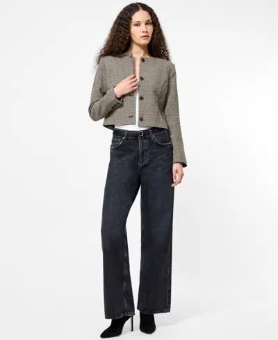 French Connection Houndstooth Cropped Jacket In Gray