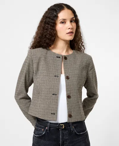 French Connection Houndstooth Cropped Jacket In Gray