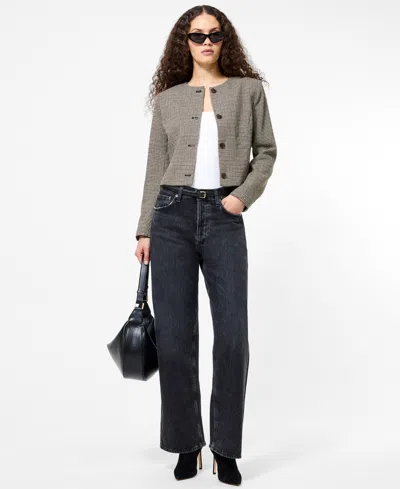 French Connection Houndstooth Cropped Jacket In Gray