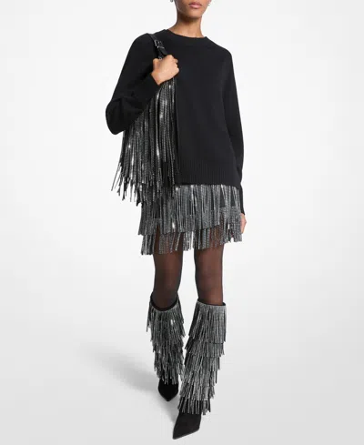 Michael Kors Studded Fringe Mini Skirt In Black