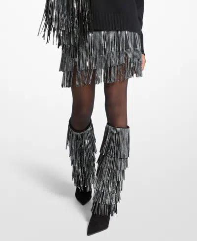 Michael Kors Studded Fringe Mini Skirt In Black