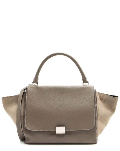 Celine Trapeze Medium Leather Satchel In Gray