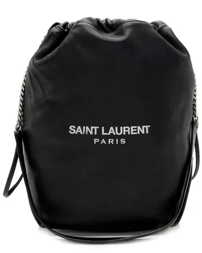 Saint Laurent Teddy Leather Bucket Bag In Black