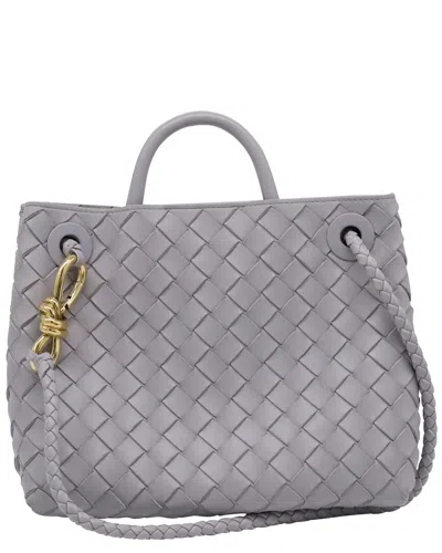 Bottega Veneta Grey Lambskin Leather Medium Andiamo Intrecciato Handbag  (authentic Pre-loved) In Gray