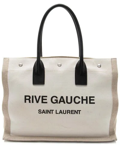 Saint Laurent Brown Canvas Rive Gauche Small Tote (authentic Pre-loved) In Neutral