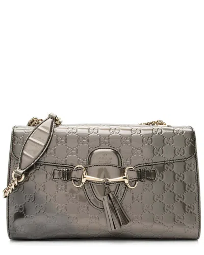 Gucci Metallic Patent Ssima Emily Medium Shoulder Bag (authentic Pre-  Loved) In Gray