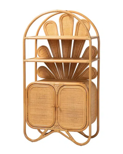 Baxton Studio Noreen Peacock Fan Natural Rattan Cabinet In Brown