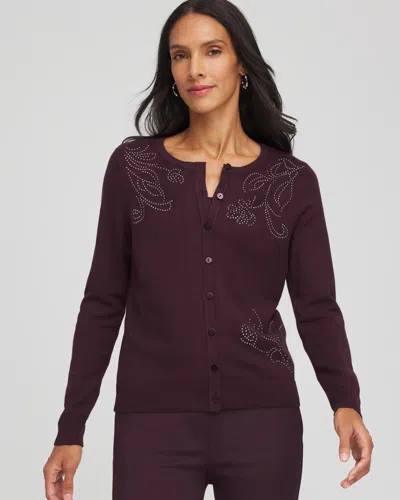 Chico's Ella Embellished Crewneck Cardigan Sweater In Night Bloom In Purple