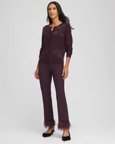 Chico's Ella Embellished Crewneck Cardigan Sweater In Night Bloom In Purple