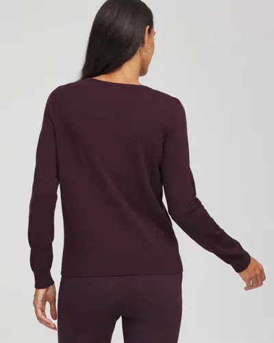 Chico's Ella Embellished Crewneck Cardigan Sweater In Night Bloom In Purple