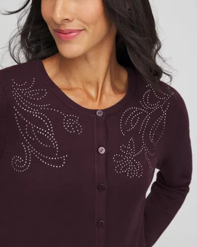 Chico's Ella Embellished Crewneck Cardigan Sweater In Night Bloom In Purple