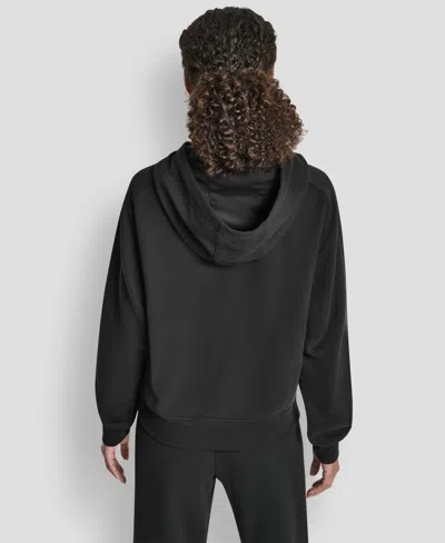 Dkny Women's Flock Logo Kanga Pocket Pull-on Hoodie In Black